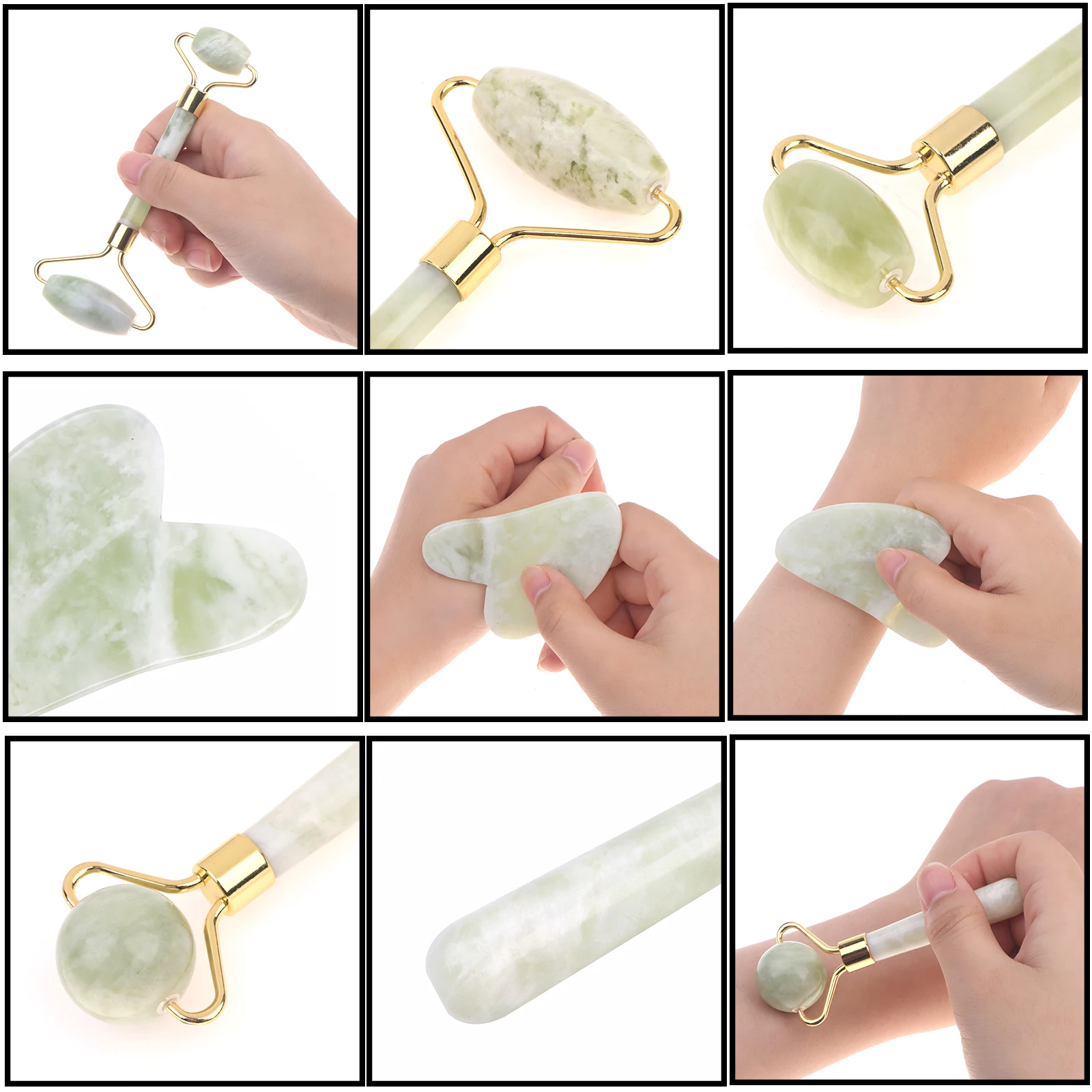 자연 얼굴 옥 롤러 Gua Sha 스크레이퍼 마사지 목 바디 Guasha 눈 마사지 얼굴 슬리밍 치료 미용 스킨 케어 도구