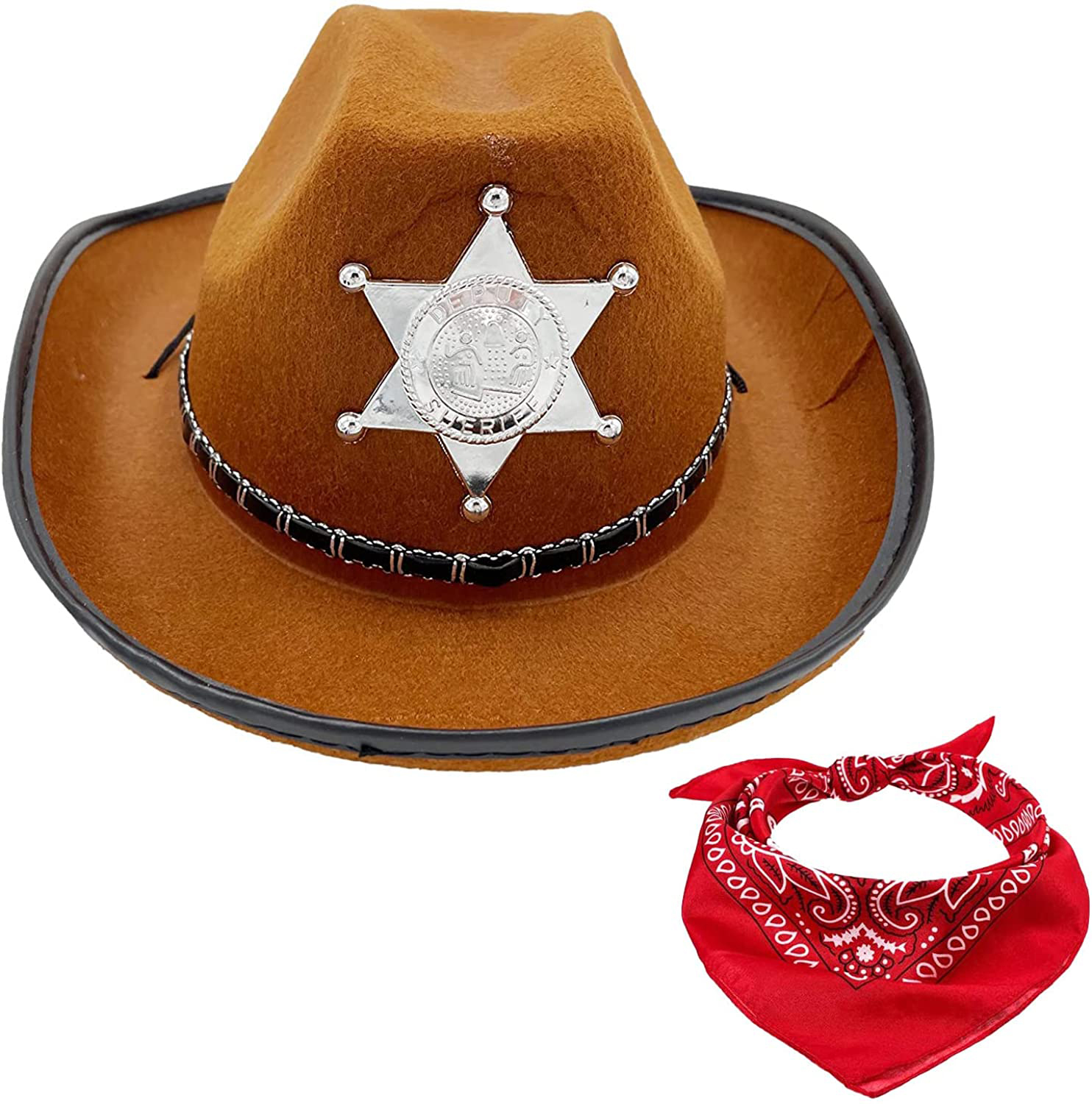 Sombrero Cowboy de Vaquero con Pañuelo Bandanas Paisley de Algodón para Disfraz de Adulto y Niños, 2PCS