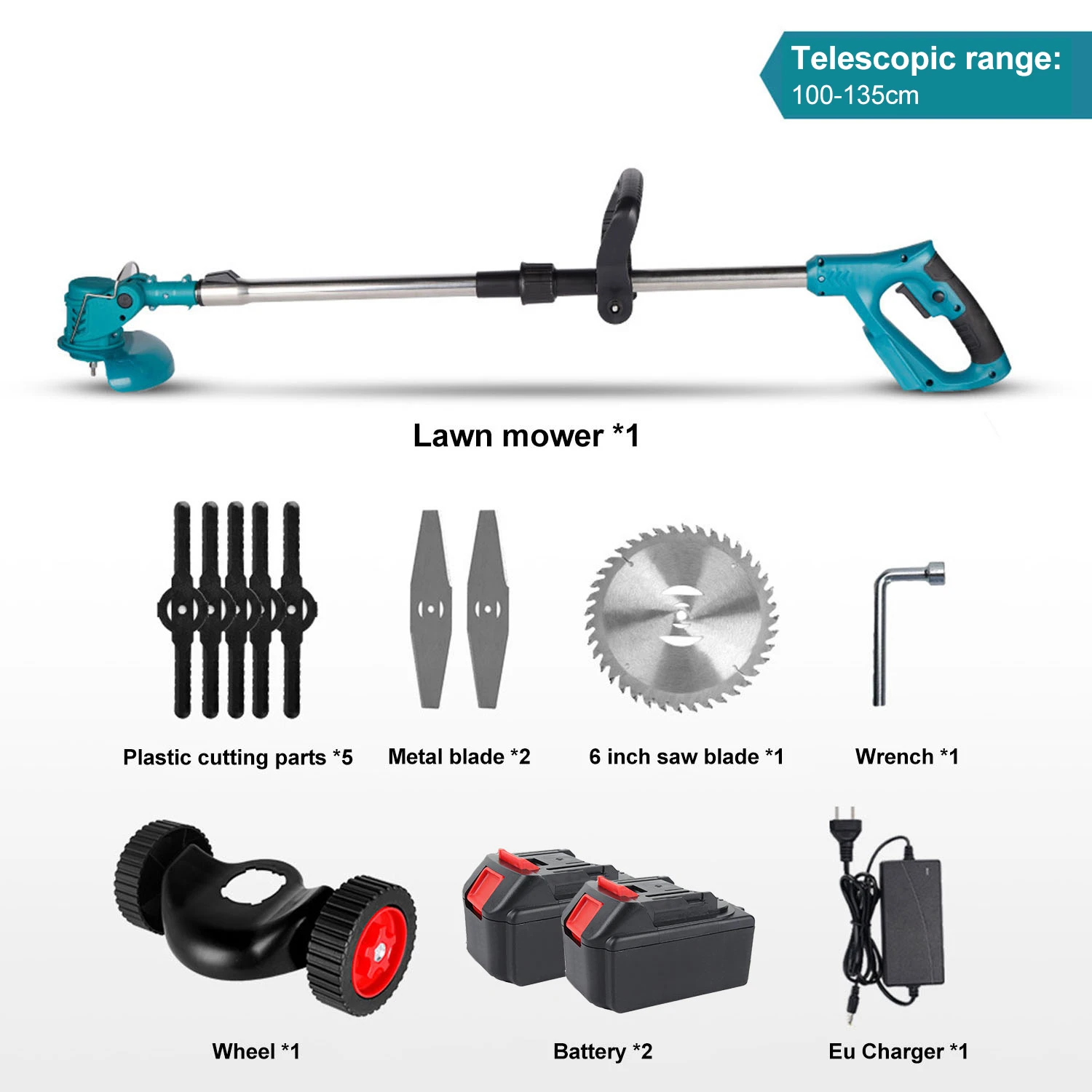 YOFIDRA tondeuse à gazon électrique sans fil jardin coupe gazon 100-135 cm longueur coupe outil électrique pour Makita 18 V batterie broche