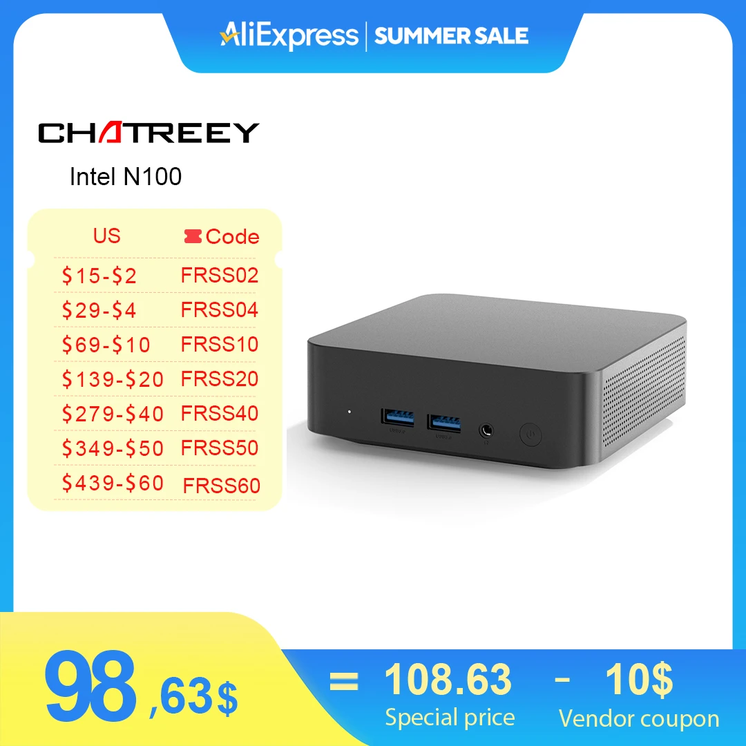 Chatreey T9 Mini PC Intel Alder Lake N100 Windows 11 Ultra Small Pocket Computer  Dual SSD Full Function Type-C 4K 60Hz RGB