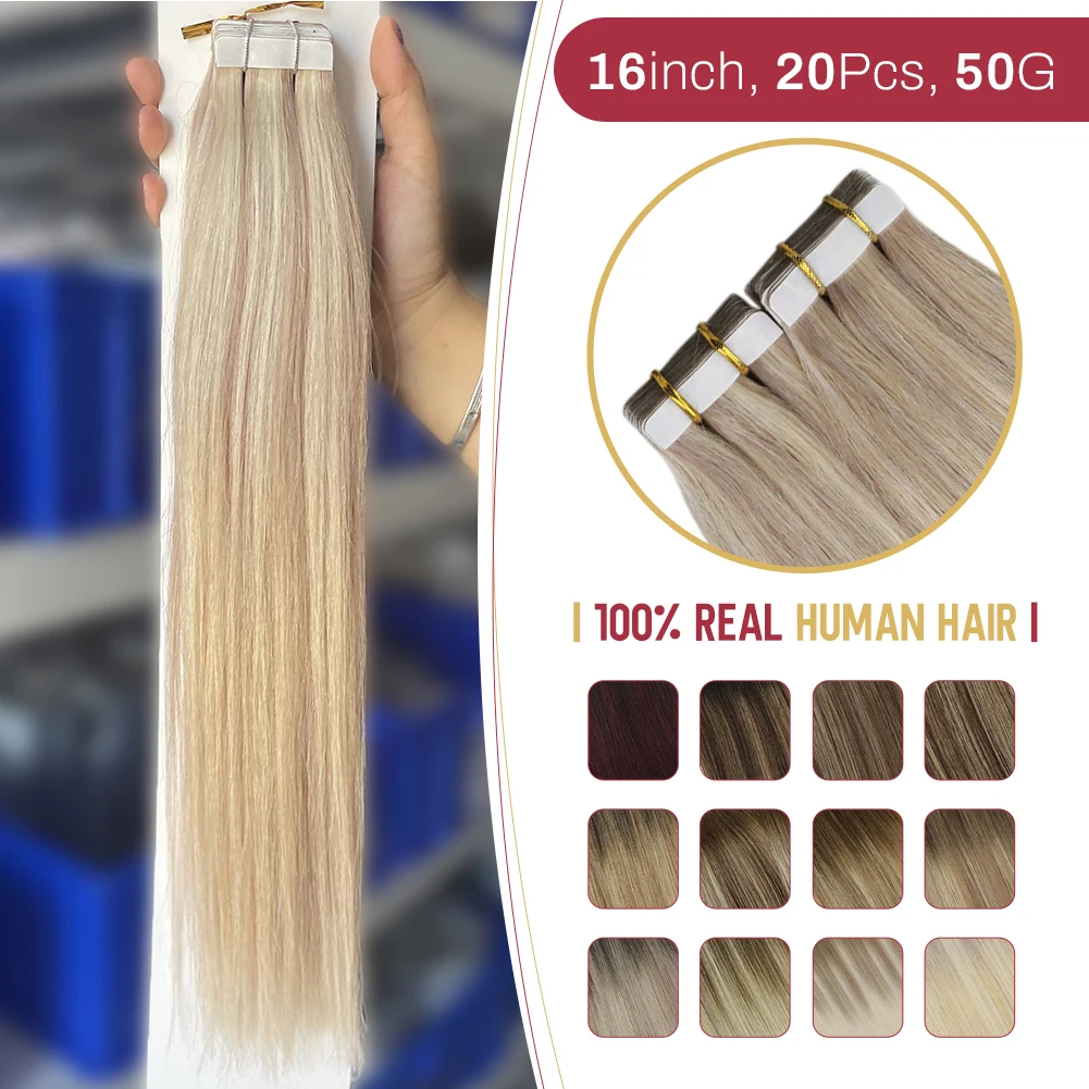 Moresoo extensões de cabelo humano fita em remy ash loira destaque cabelo sedoso extensões de cabelo reto 100% fita real no cabelo humano pelo natural mega hair fita adesiva cabelo humano cabelo humano original fita ad