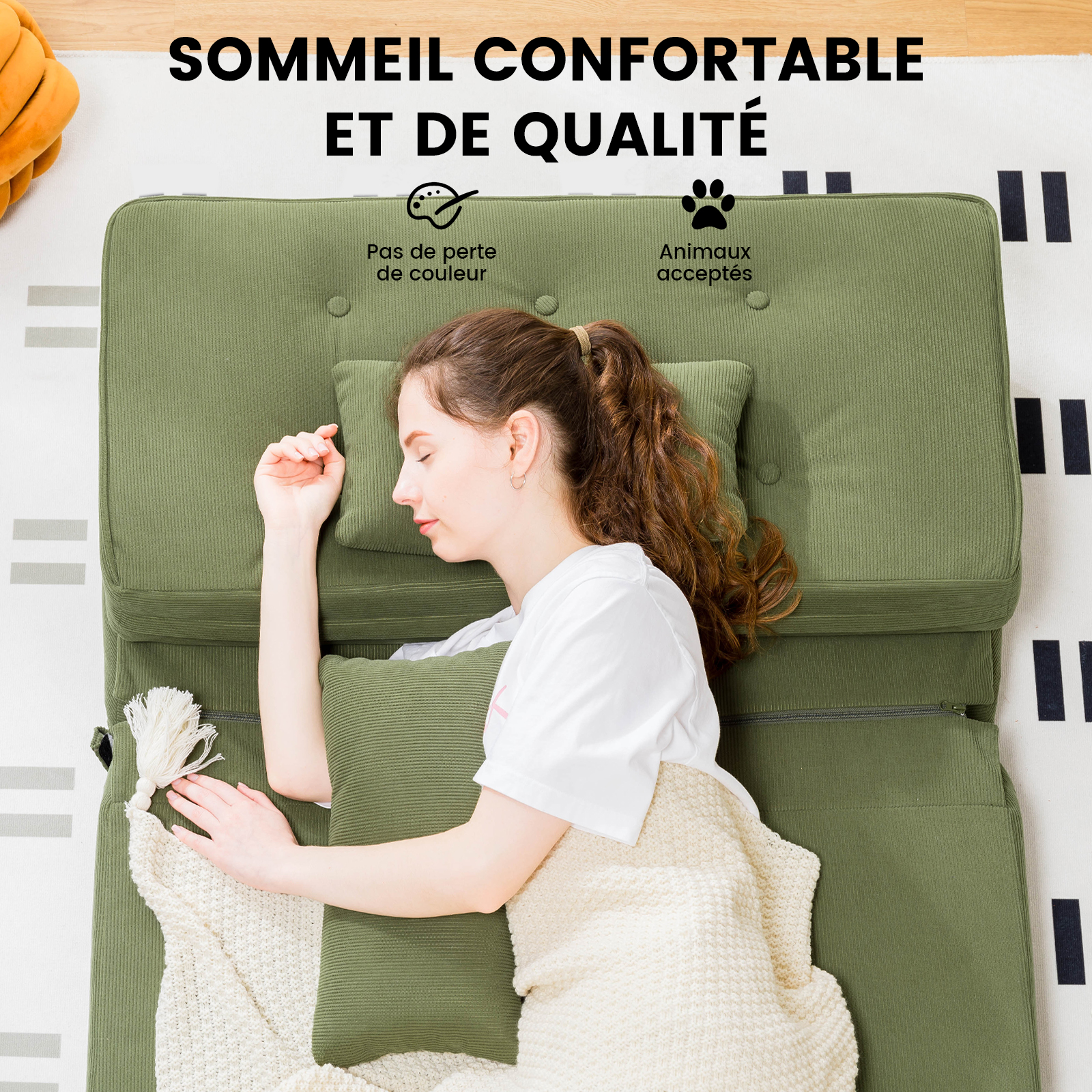 COMHOMA Canapé-lit Petit canapé-lit 2 places Mini canapé-lit Dossier réglable en 6 étapes, Salon, Chambre et Camping