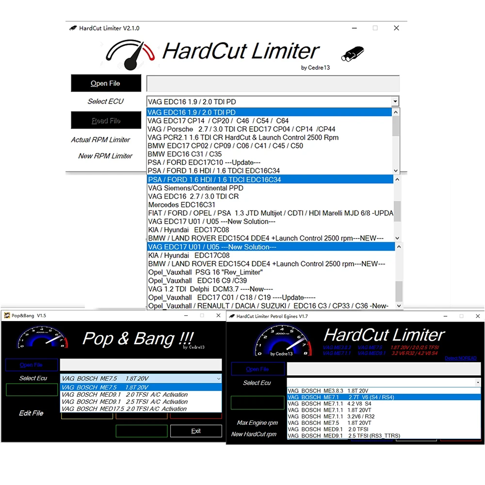 Software ECU PAQUETE 6 EN 1 Limitador HardCut Diesel + Motor de gasolina UltraCuttr + Pop&Bang + HARDCUT VMAX + HotStartr + QLaunchr