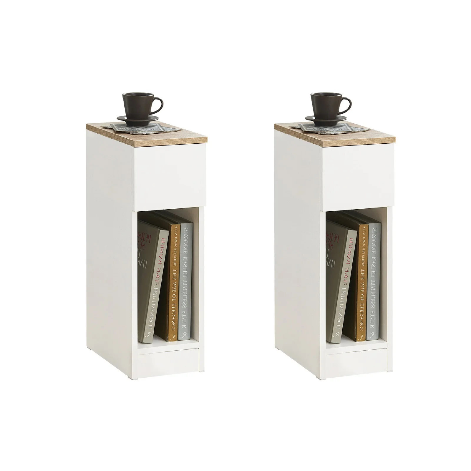 SoBuy FBT111x2 Mesa de cabeceira 2 conjuntos com gaveta para caixa primavera cama sofá mesa 2 peças mesa lateral armário de cabeceira estreito