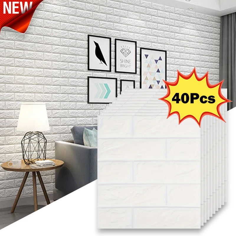 40 Stück 38,5 x 35 cm Nachahmung Ziegel Tapete selbstklebende wasserdichte feuchtigkeitsbeständige Wohnzimmer Schlafzimmer Wanddekoration