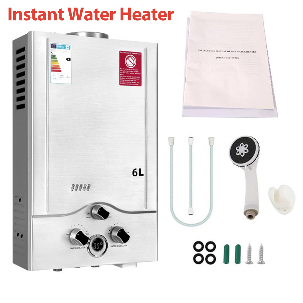 Calentador de agua de Gas LPG, caldera de Gas propano sin tanque de acero inoxidable de 6L y 8L con Kit de ducha, electrodoméstico para acampar