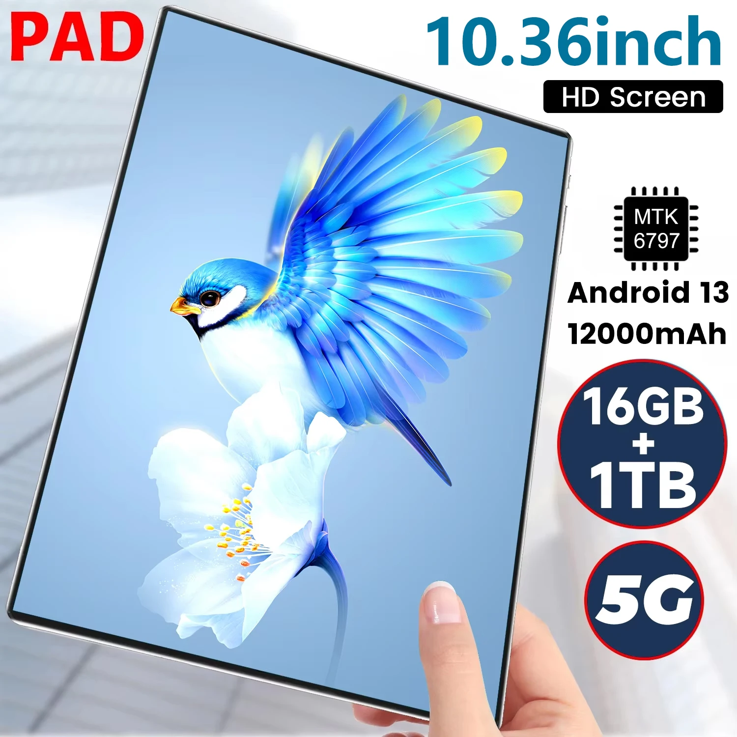 2025 5G New 10.36Inch Android Tablet 16GB RAM 1TB ROM 12000mAh MTK6797 Network Tablets PC WiFi Android 13.0 10-Core Bluetooth