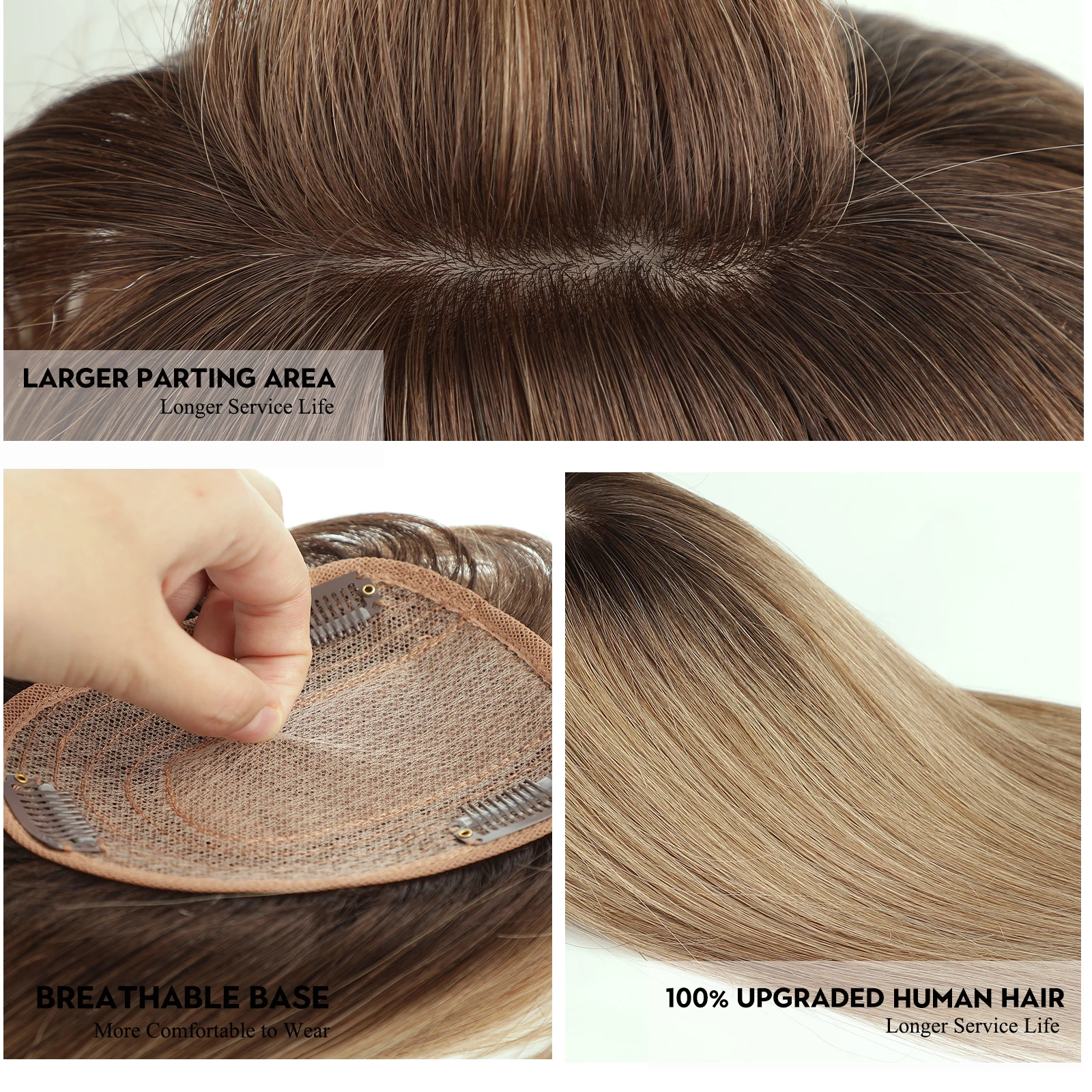 100% remy cabelo humano toppers peças de cabelo para mulheres marrom claro topper com bang base de seda clipe em topper para desbaste cabelo