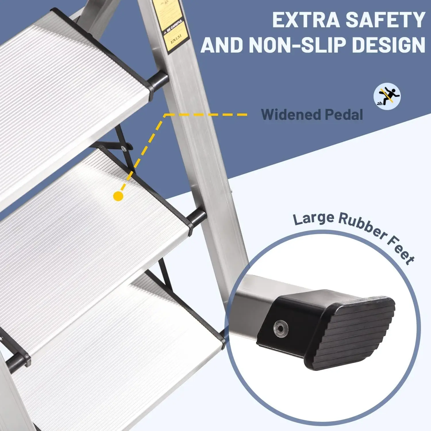 Step Ladder 5 Step, Aluminum Folding Step Stool with Retractable Handgrip & Removable Tool Tray, Lightweight Stepladders