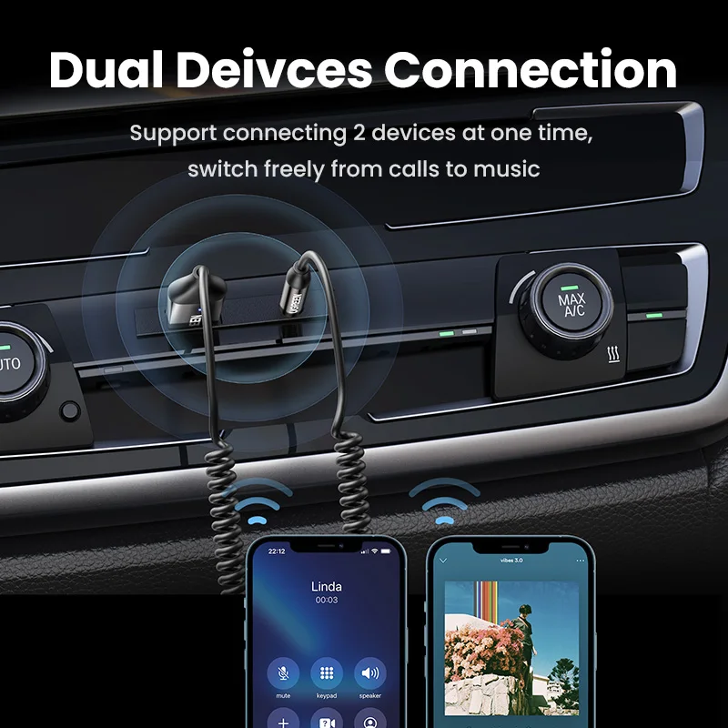 UGREEN Bluetooth 5.3 Aux Wireless Car Bluetooth USB to 3.5mm Jack Audio Mic Handsfree Adapter for Car Speaker