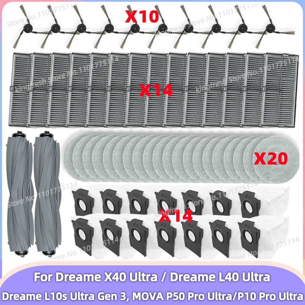 Подходит для Dreame L10s Ultra Gen 3, Dreame X40 Ultra/ L40 Ultra, MOVA P50 Pro Ultra/ P50 Ultra / P10 Pro Ultra ) Запчасти для Пылесоса Основной Валик Боковая Щетка Фильтр Тряпка для Мытья Пылесборный Мешок Аксессуары