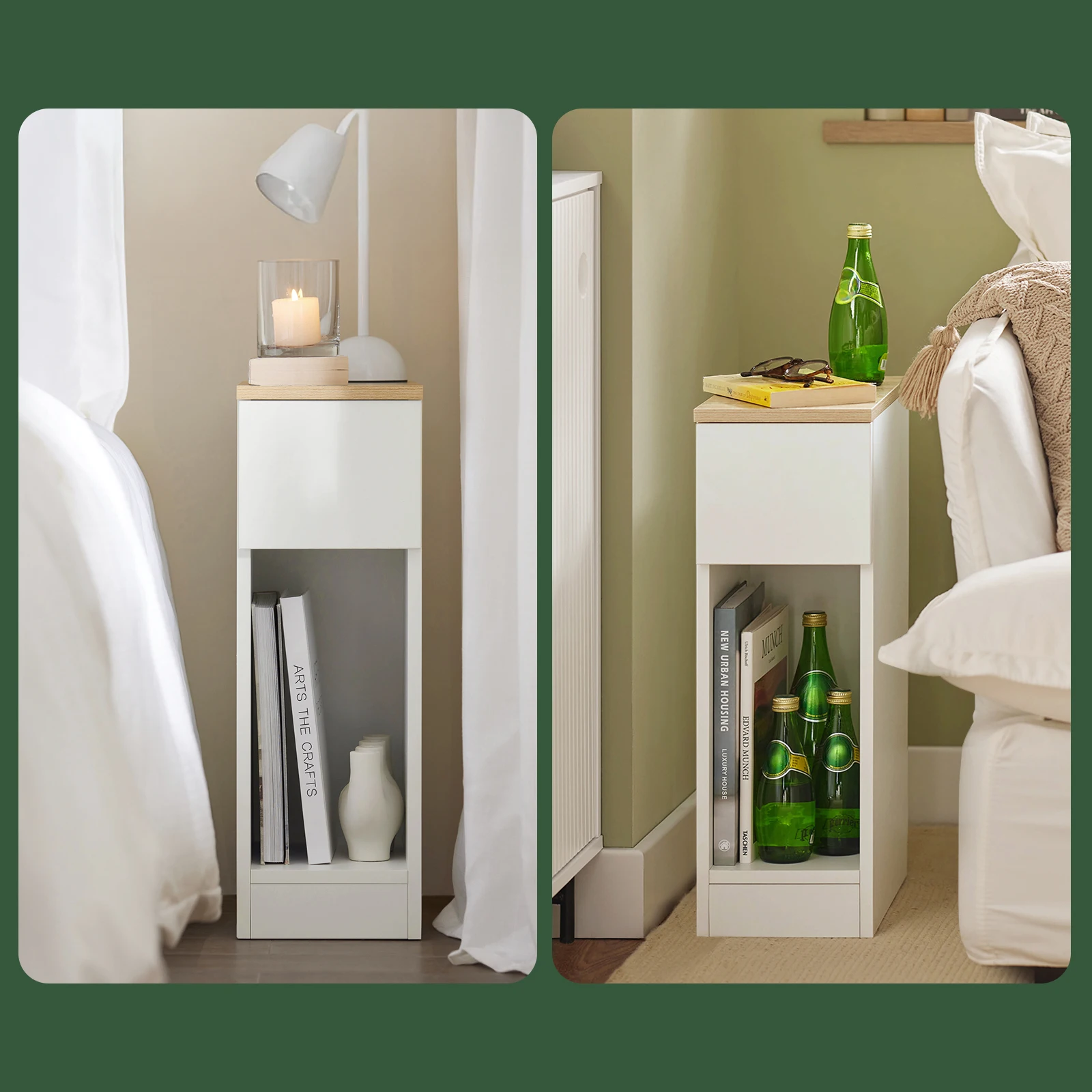 SoBuy FBT111x2 Nachttisch 2er Set mit Schublade für Boxspringbett Sofatisch 2 stücke Beistelltisch schmal Nachtschrank