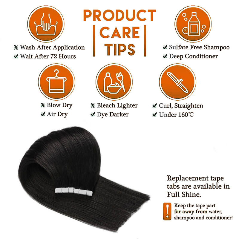 Bande droite dans les Extensions de cheveux cheveux humains 1B noir naturel 50G bande sans couture dans le ruban Invisible dans les Extensions de cheveux cheveux humains