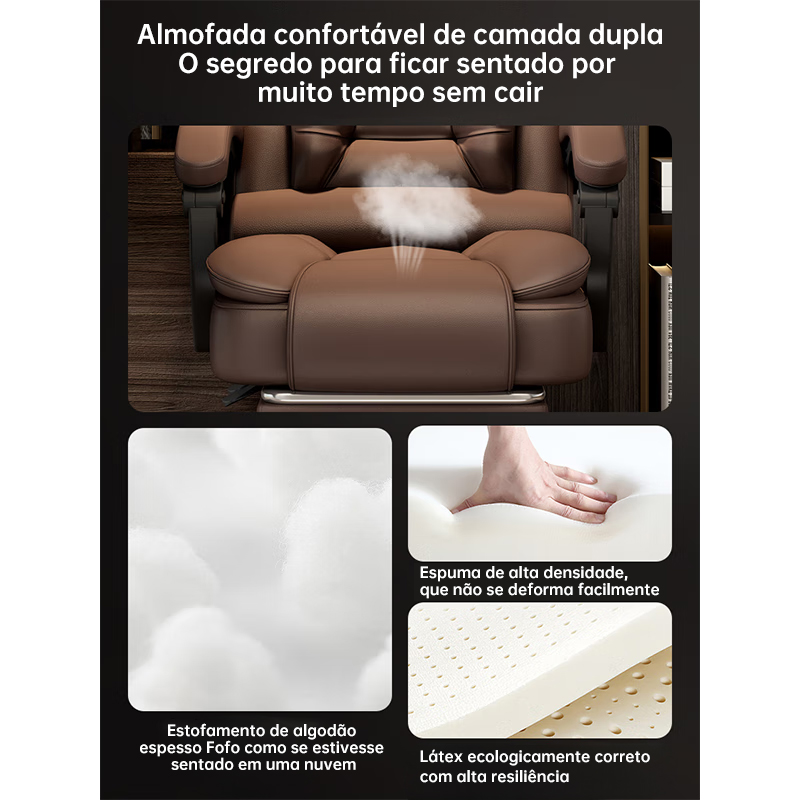 Cadeira de escritório presidente, cadeira de home office com apoio para os pés e encosto ajustável（marrom）