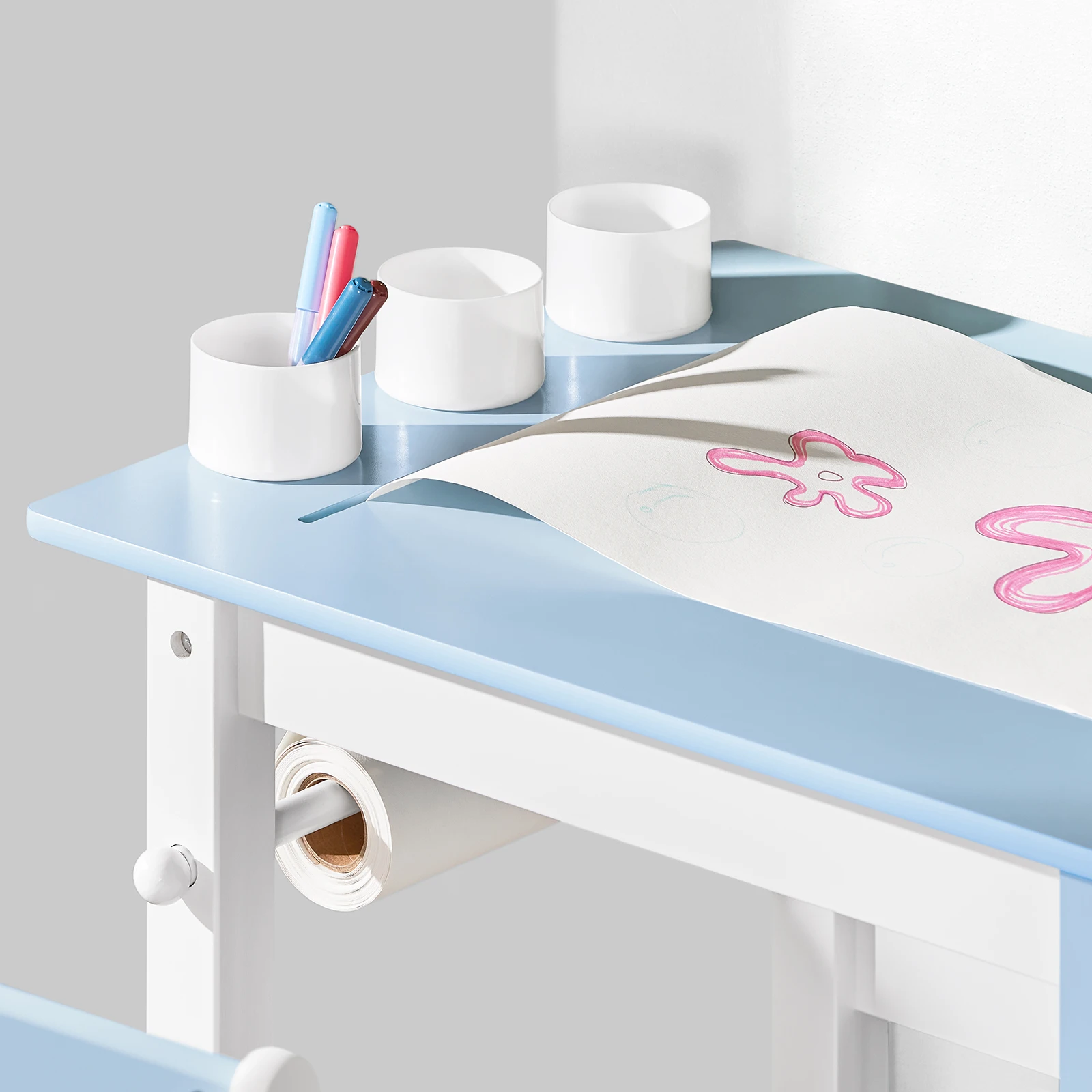 SoBuy KMB60 Conjunto de mesa e cadeira infantil de 2 peças com adesivos DIY mesa infantil com 3 porta-canetas