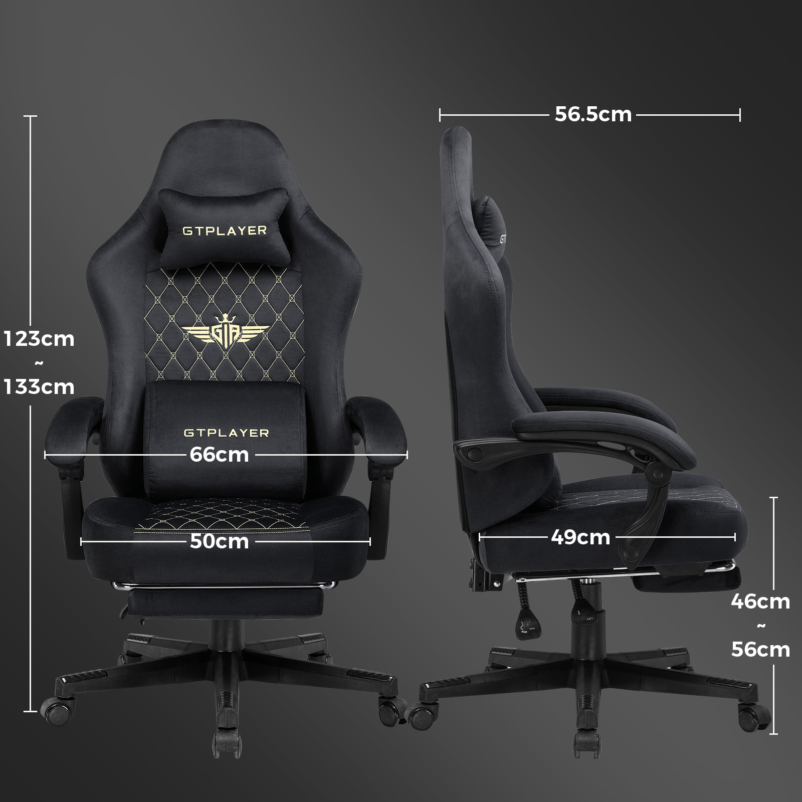 GTPLAYER Fabric Gaming Chair, Ergonomic Computer Chair with Footrest and Lumbar Support Height Adjustable Home Office Chair with