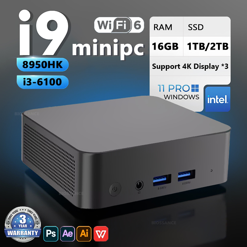 Mini PC ordenador Windows 11 Intel Core i9 8950HK 13-6100 16GB RAM 1T 2TB SSD portátil PC Gamer BT5.2 4K Mini PC de escritorio portátil