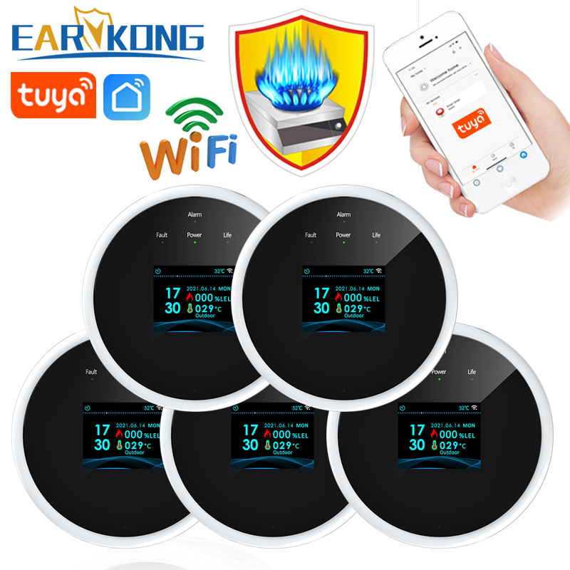 EARYKONG Wifi czujnik gazu ziemnego palny domowy inteligentny detektor alarmu gazu LPG czujnik wycieku Wifi czujniki temperatury