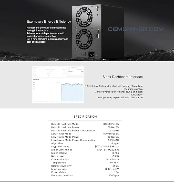 KIC New Goldshell Mini Doge Ⅲ Plus ASIC Miner for Doge Coin & LTC Hashrate 810M 500W Power with Power Cord BUY 2 GET 1 FREE