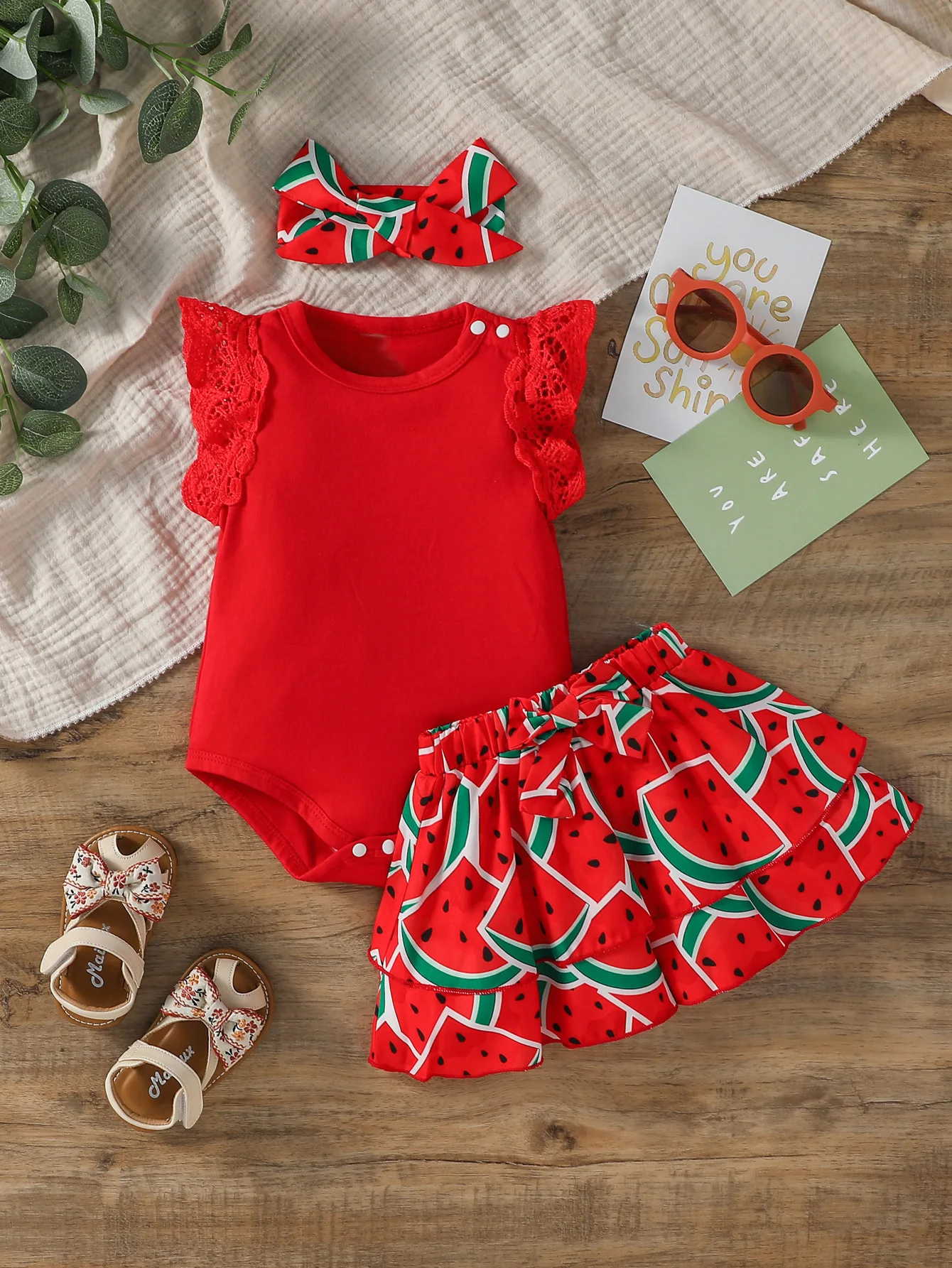Conjunto de camisa de moda de sandía con estampado sin mangas de verano para niñas para vacaciones o ropa de calle