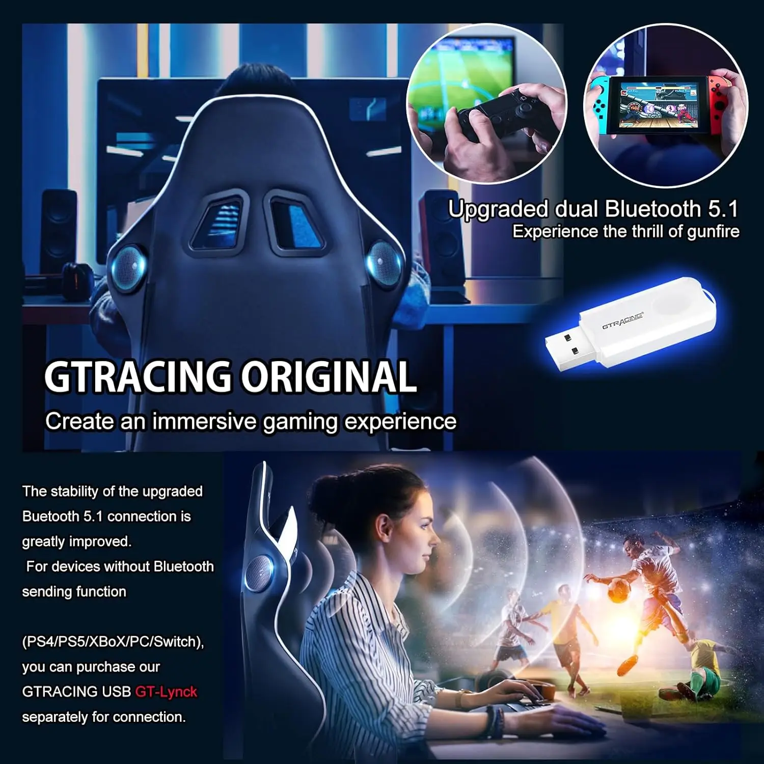 Gaming Chair with Speakers Bluetooth Music Video Game Chair Audio Ergonomic Design Heavy Duty Office Computer Desk Chair