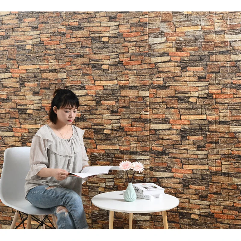 12Pcs 35ซม.X 30ซม.ห้องนั่งเล่นอิฐเลียนแบบกันน้ำ Self-กาววอลล์เปเปอร์3D สติ๊กเกอร์ติดผนัง
