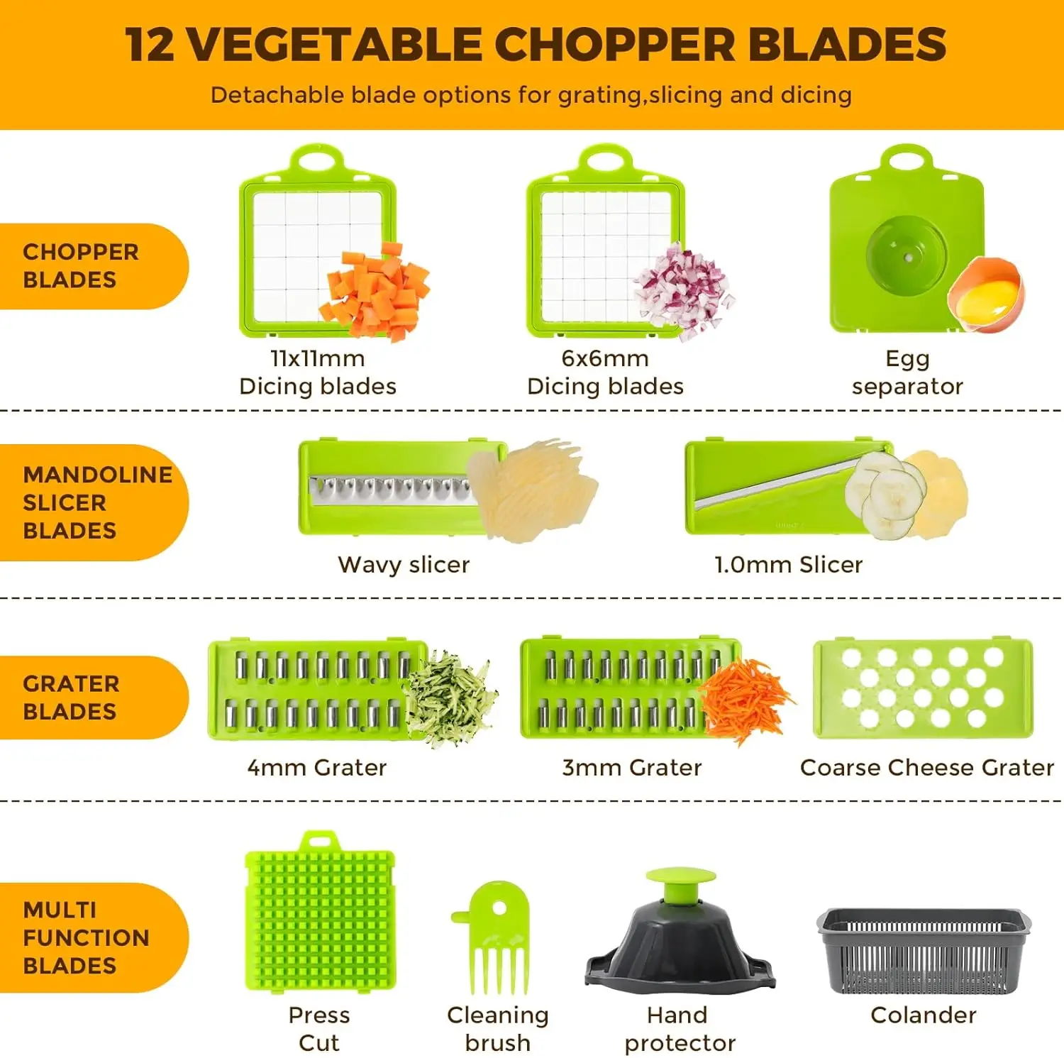 Vegetable Chopper,13 in 1 Multifunctional Food Chopper,Pro Onion Chopper with 7 Blades,Veggie Chopper with Container