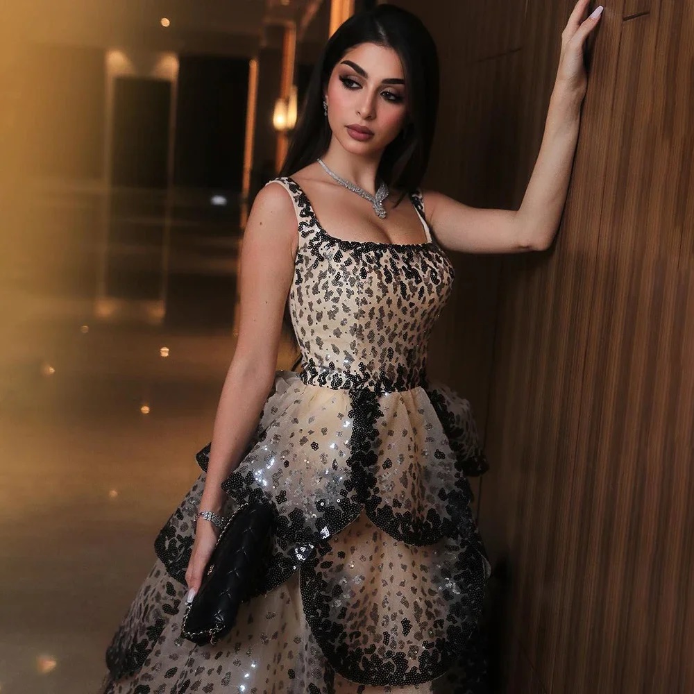 Luxury Dubai Aline Evening Dress for Women 2025 Sequin Tiered Ruffles Elegant Long Formal Prom Wedding Party Gowns Customized