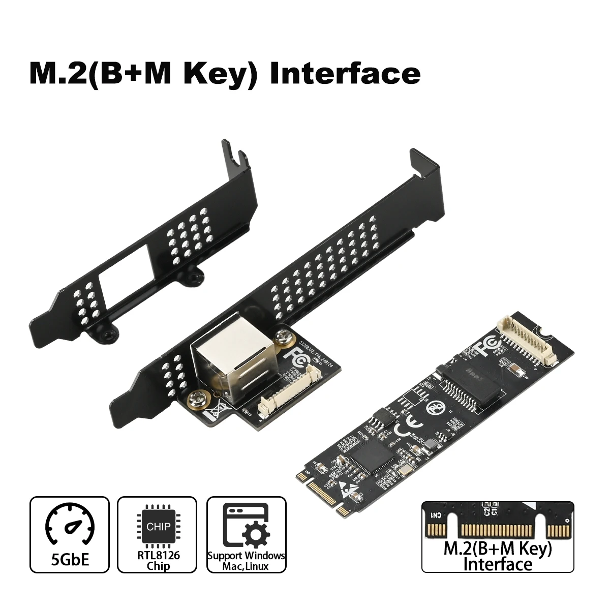 IOCREST 5GBase-T 1 порт 5000 Мбит/с M.2 b Ключ M ключ к PCIe 5 Гб Ethernet-карта RTL8126 RJ45 LAN контроллер карта