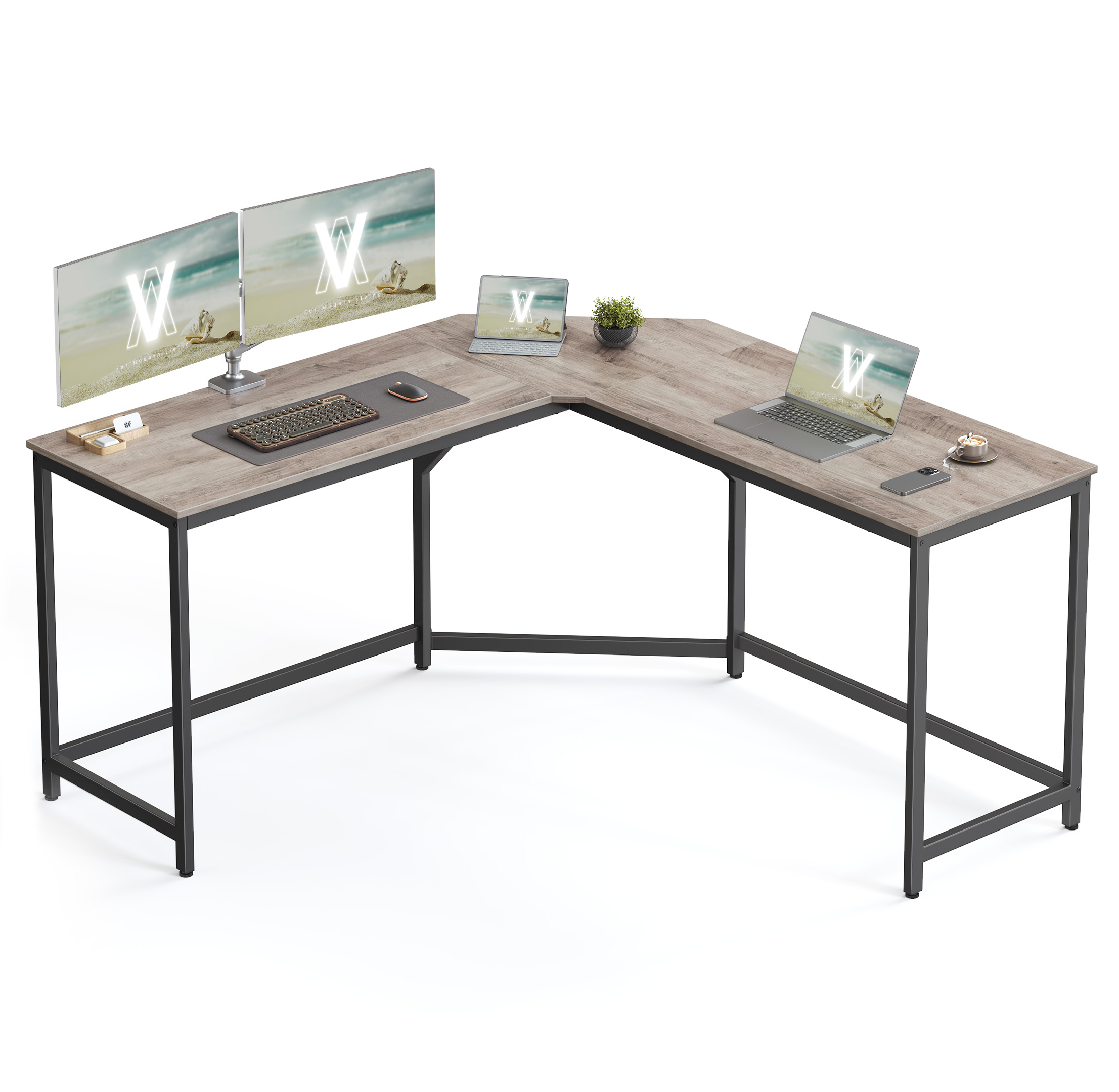 VASAGLE Bureau en Forme de L, Bureau Gaming, 149 x 149 x 76 cm, Bureau d’Angle, Idéal pour Étudier, Bureau d'Ordinateur, Gain d’Espace, Facile à Assembler