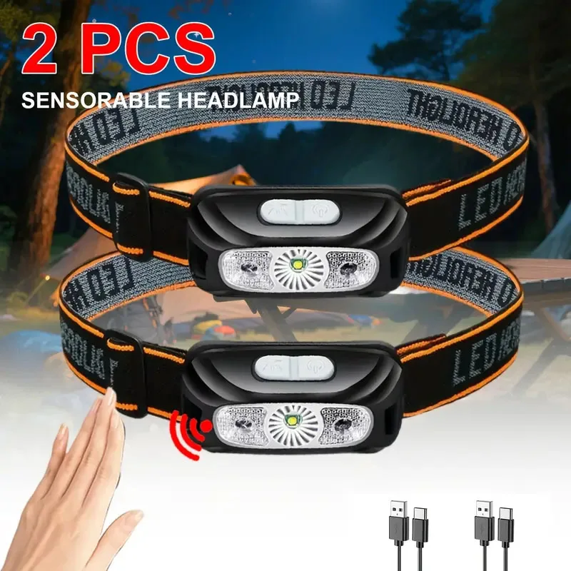 1/2PC fuerte Mini faro luz Led noche pesca antorcha lámpara de cabeza al aire libre impermeable Camping portátil LED Sensor faros