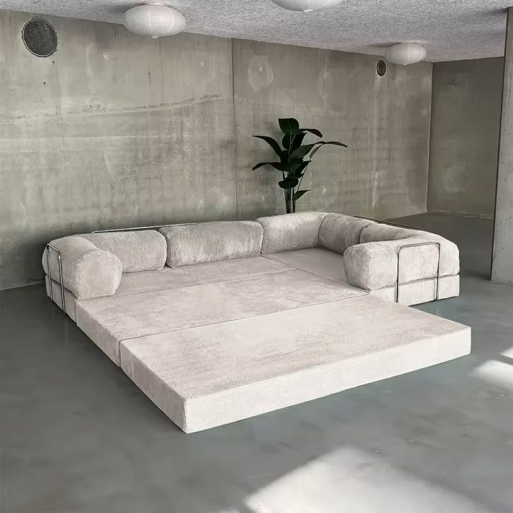 EU warehouse European retro high-end corduroy sofa vacuum compression folding sofa bed can be customized living room bedroom fur
