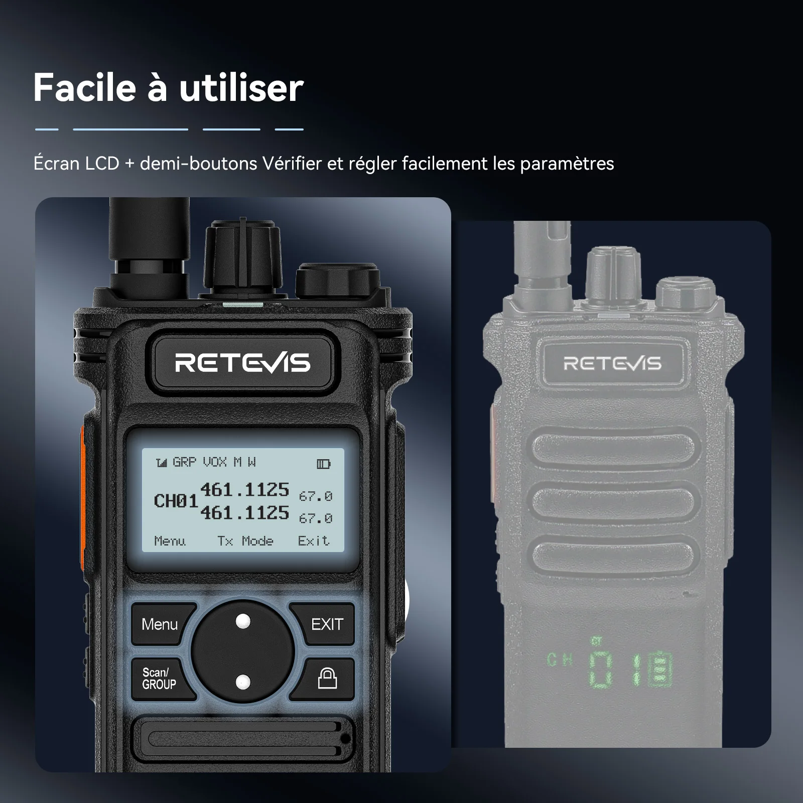 Retevis RT86S Talkie Walkie Longue Portée Talkie-walkie Walkies Talkies Radio Longue Distance Ptt Portable Walkie Talkie Rechargeables Puissants Chasse 1 2 Pièces Professionnelle Rechargeable Long Distance