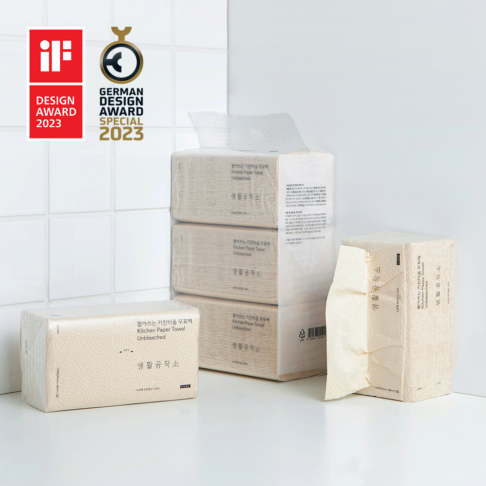 생활공작소 무표백 뽑아쓰는 키친타올 100매X9팩