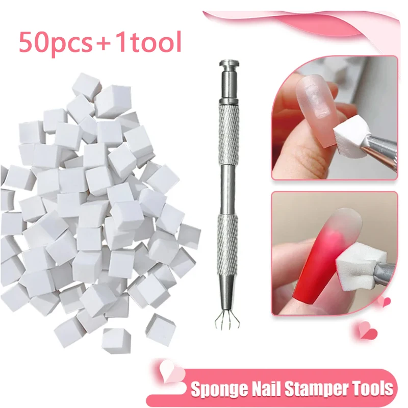 50 Uds esponja gradiente Nail Art Stamper herramientas Gel esmalte Color gradiente cepillo brillo polvo punteado pluma para herramientas de manicura