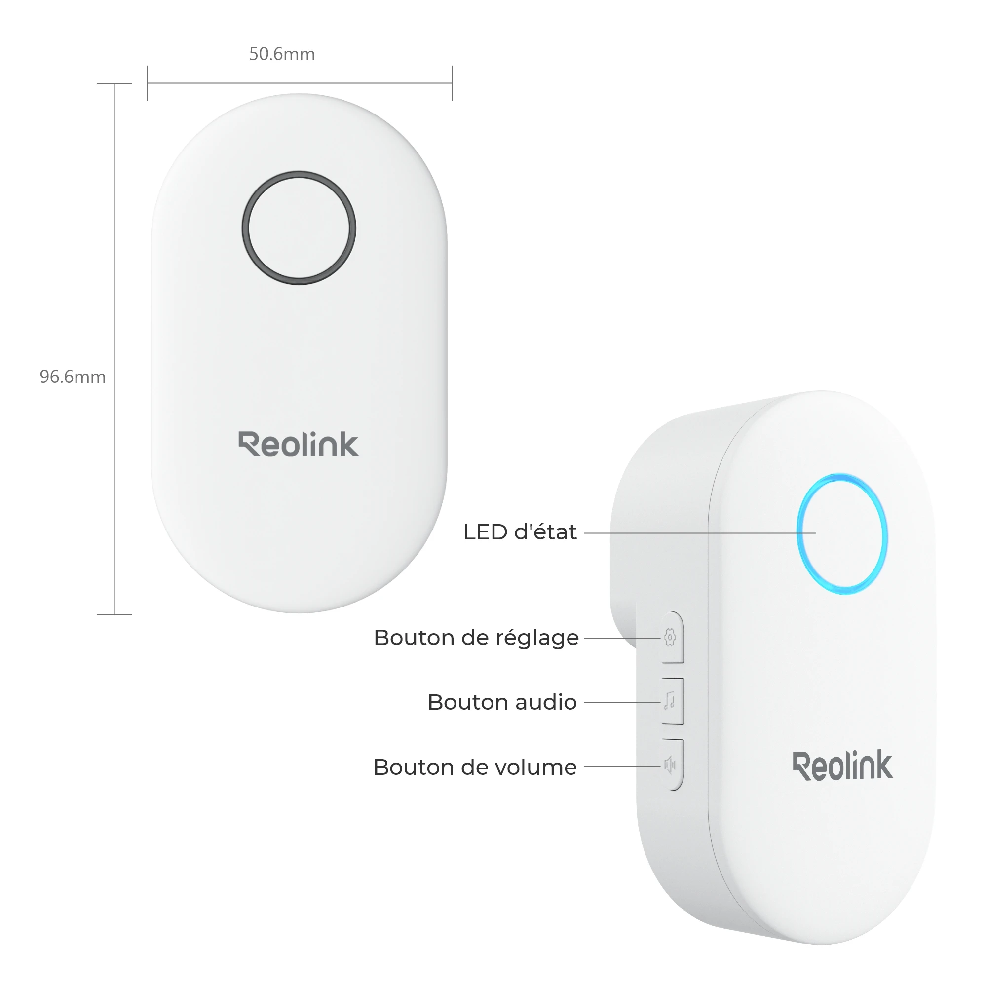 Reolink carillon, compagnon idéal pour la sonnette vidéo de Reolink, solution plug-in, contrôle à distance, sonneries, volumes et éclairages réglables