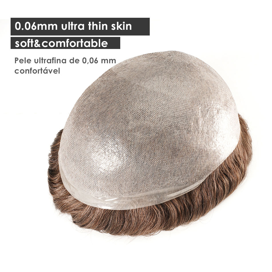 Nam Bộ Tóc Giả Tóc Toupee 0.02-0.04Mm Siêu Mỏng Da Người Mao Mạch Chân Giả Tự Nhiên Bộ Tóc Giả Nam Thay Thế Hệ Thống đơn Vị