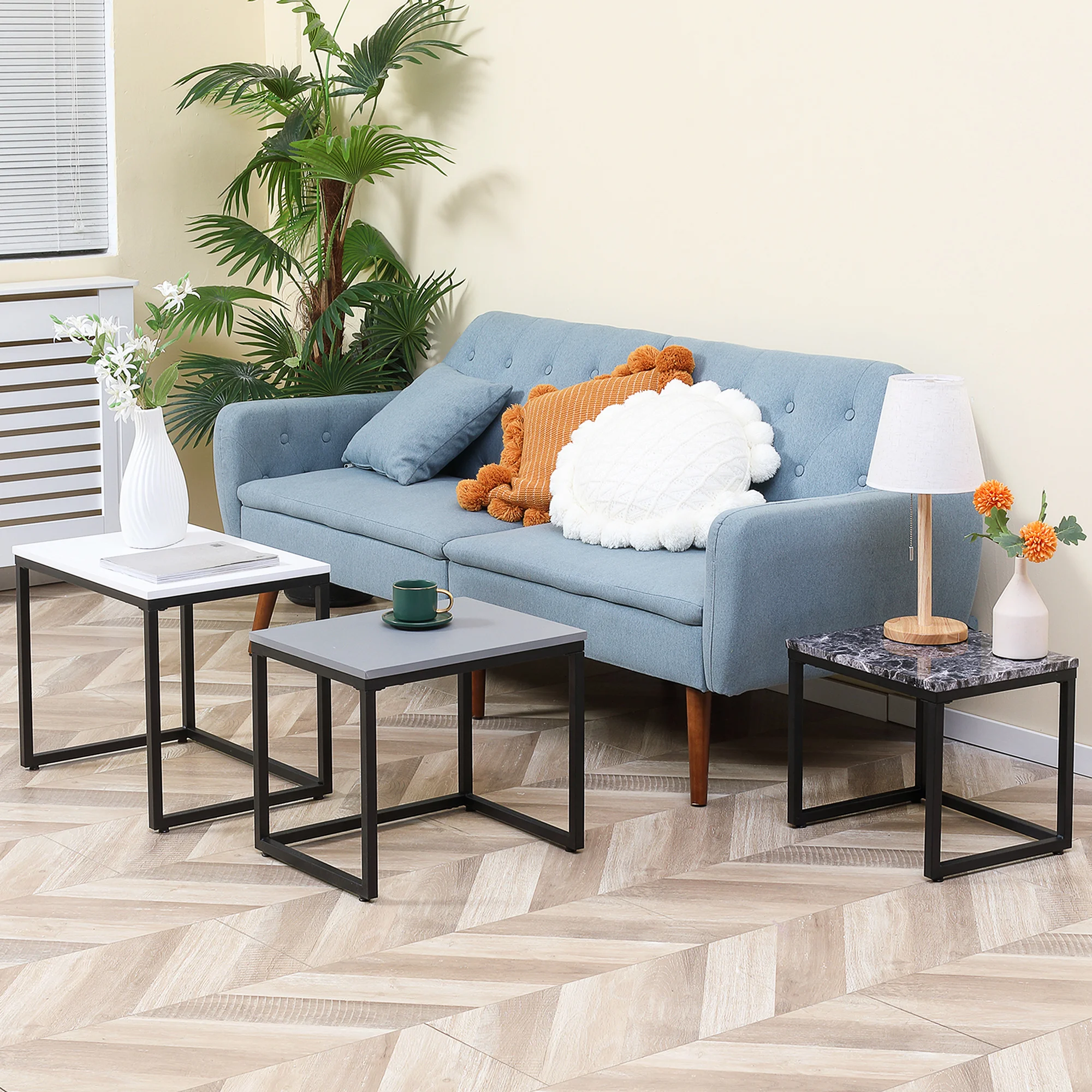 HOMCOM Couchtisch, moderner Beistelltisch, Couchtisch mit Metallgestell und MDF in 3 Farben für Wohnzimmer und Dekoration