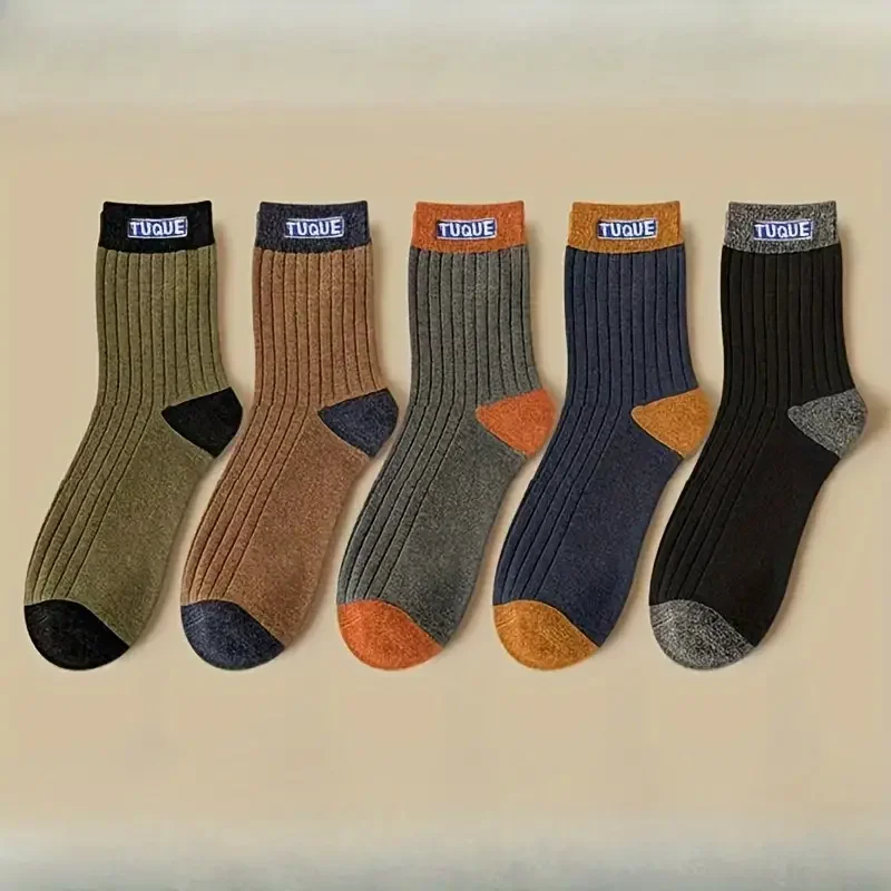5 pares de calcetines unisex informales cómodos y transpirables con bloques de color a la moda para hombre al aire libre que usan todas las estaciones