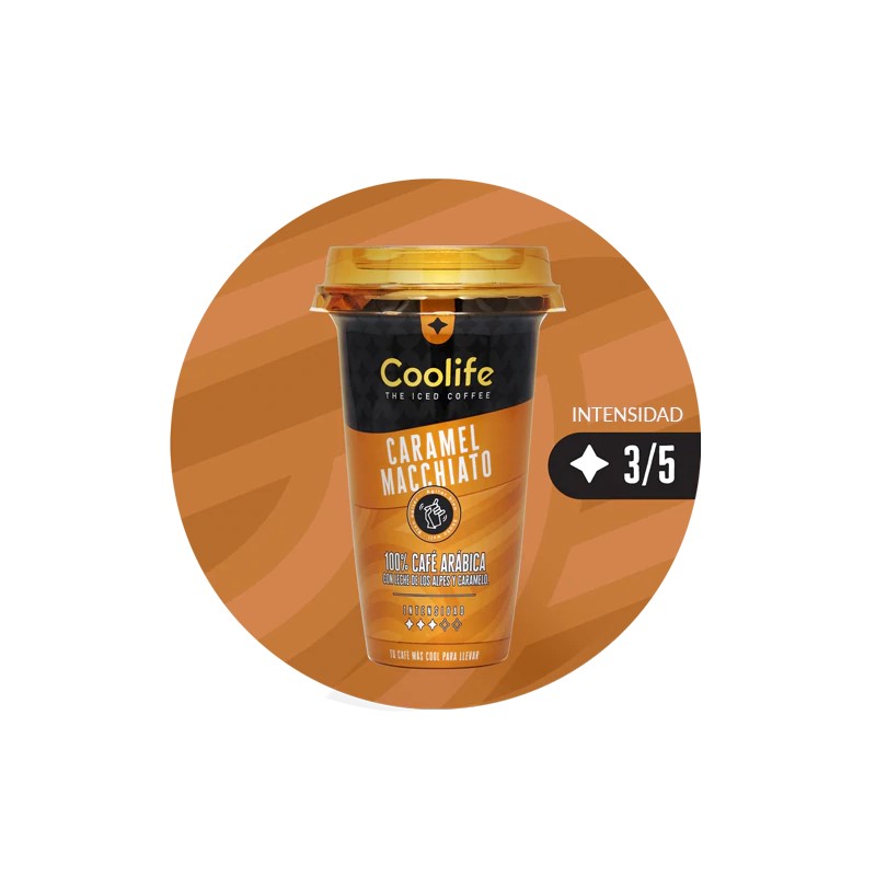 Cafés fríos Coolife Caramel Macchiato - Café frío para llevar y beber en cualquier momento gracias a su envase - Pack de 10 unidades con 230ml - Un nuevo café 100% arábica con caramelo