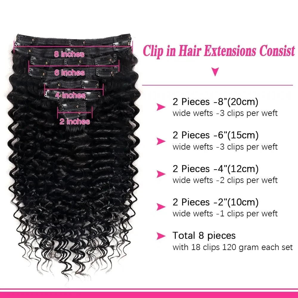 Deep Wave คลิปในส่วนขยายของผมมนุษย์ผมบราซิลคลิปสีดําธรรมชาติคลิป Ins Remy ผม 10-26 นิ้วสําหรับผู้หญิง