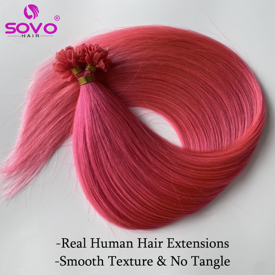 Extensiones de cabello con punta en V prepegado, extensiones de cabello humano con queratina, 12-26 pulgadas, 100 hebras, 100% cabello Remy Real, liso y sedoso