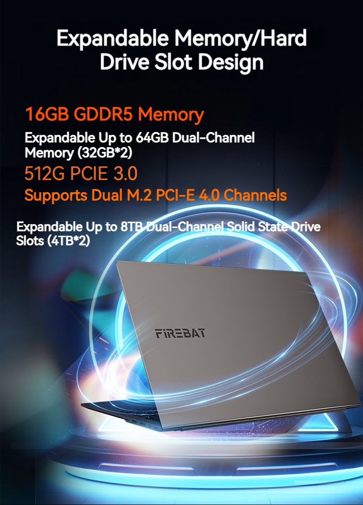 Firebat 16inch U6B Laptop AMD R7 8745HS, Radeon 780M Graphics, Portable 120Hz 2.5K 16GB DDR5 RAM, 512GB SSD, Gmaing Notebook