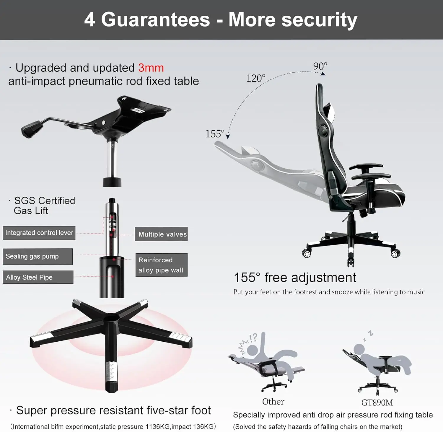 Gaming Chair with Speakers Bluetooth Music Video Game Chair Audio Ergonomic Design Heavy Duty Office Computer Desk Chair
