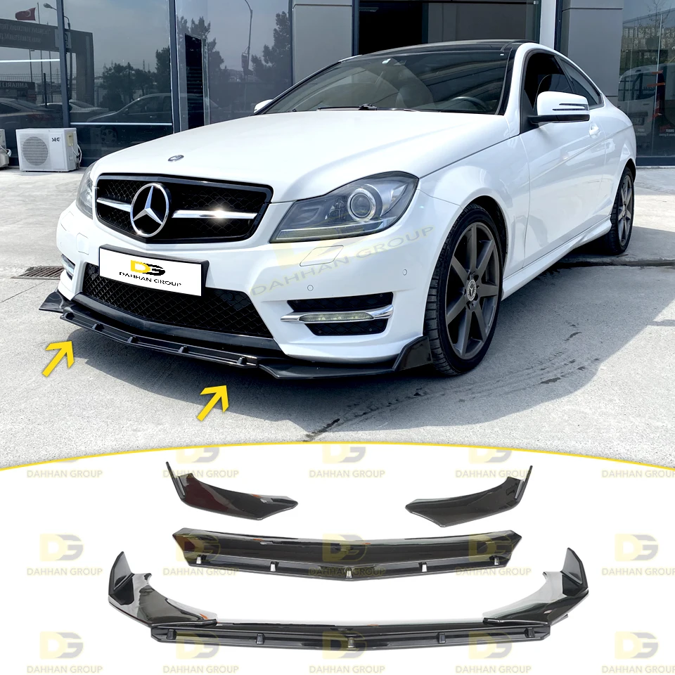 Mercedes Clase C W204 C204 2007 - 2014 Brabus V3 Style 3 piezas, divisor frontal, extensión de hoja de labios, Piano brillante, plástico ABS negro