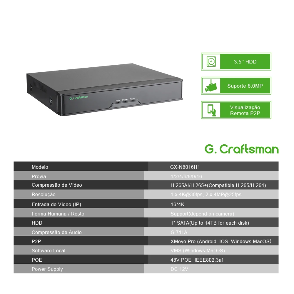 Xmeye 16ch nvr 4k gravador de vídeo em rede registro h.265 + 1 hdd 24/7 gravação câmera ip sistema p2p segurança rosto