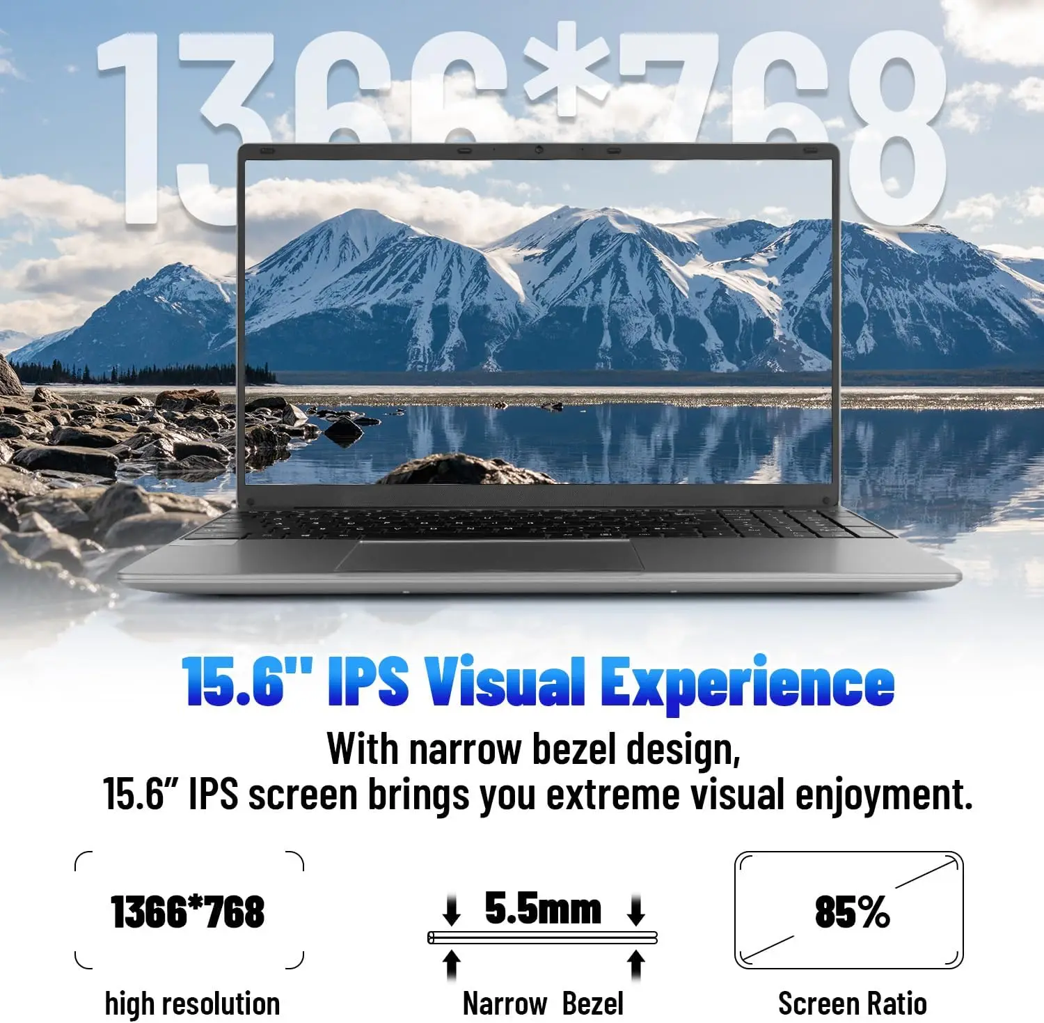 15.6" Laptop Computer Windows 11 Quad-Core Celeron N5095 Processors Laptops IPS Display 5000mAh 8GB DDR4 256GB High-Speed SSD