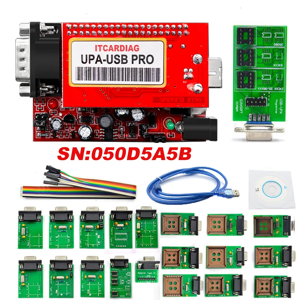 Programador USB SN: 050D5A5B UPA, adaptadores completos USB V1.3 compatibles con Windows 10 con funciones NEC, sintonización de Chip ECU, agregar escritura de 350MB