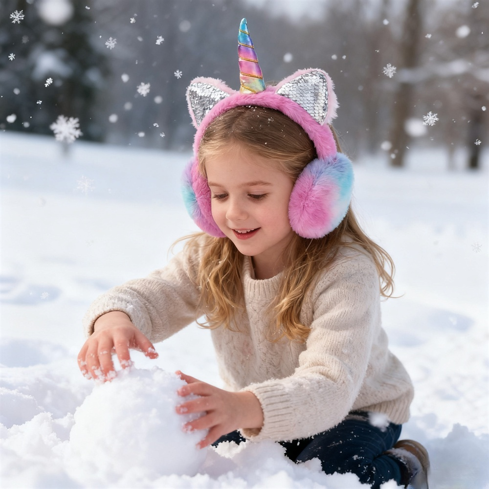 Autumn and Winter Soft Plush Warm Unicorn Earmuffs, Tie Dye Sequins Cat Ear Earmuffs, Protect Ears From Cold,Christmas Gifts