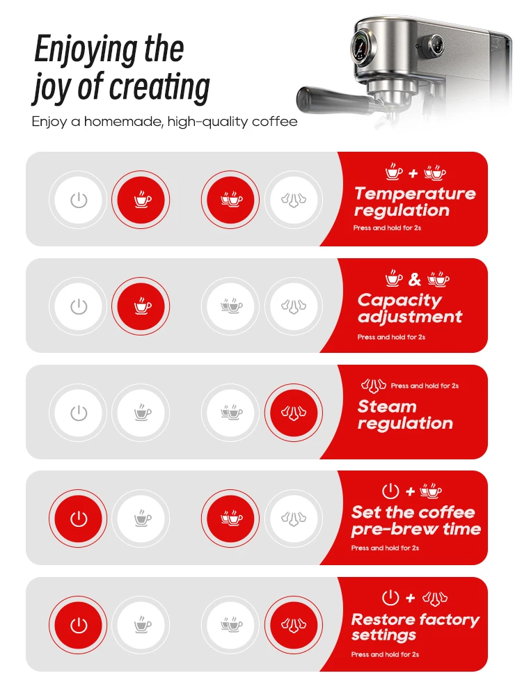 HiBREW 20Bar Macchina per caffè espresso semiautomatica Temperatura regolabile Fredda/caldo Macchina per caffè super sottile Cappuccino H10B